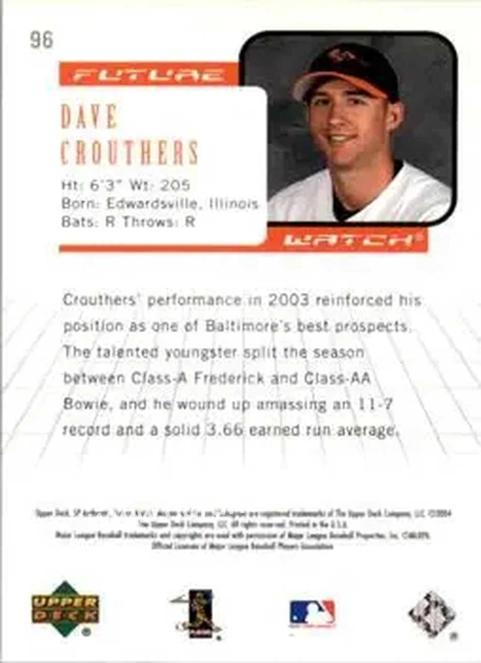 2004 SP Authentic #96 - Dave Crouthers - Baltimore Orioles - Back