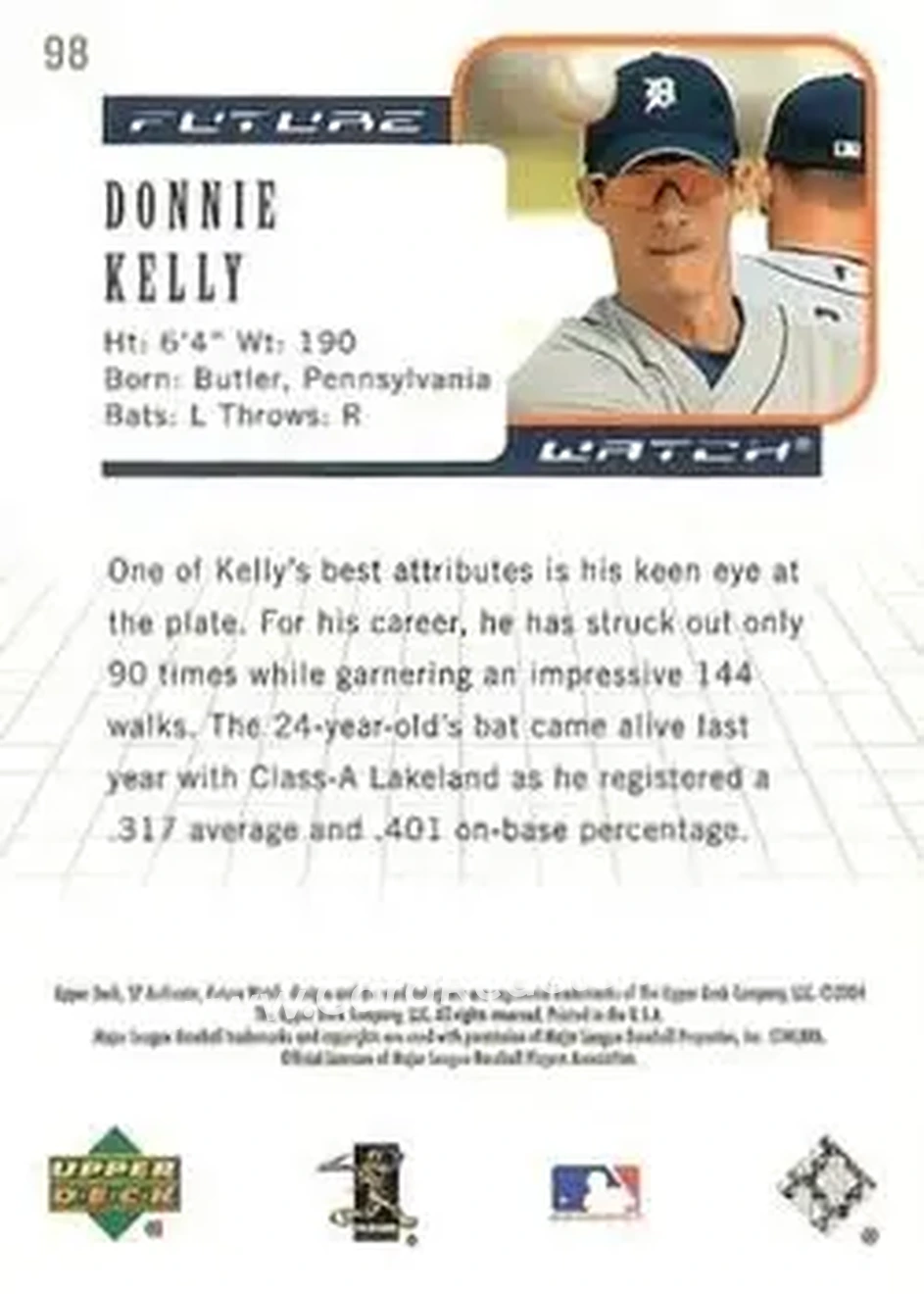 2004 SP Authentic #98 - Don Kelly - Detroit Tigers - Back 2004 SP Authentic #98 - Don Kelly - Detroit Tigers - Back
