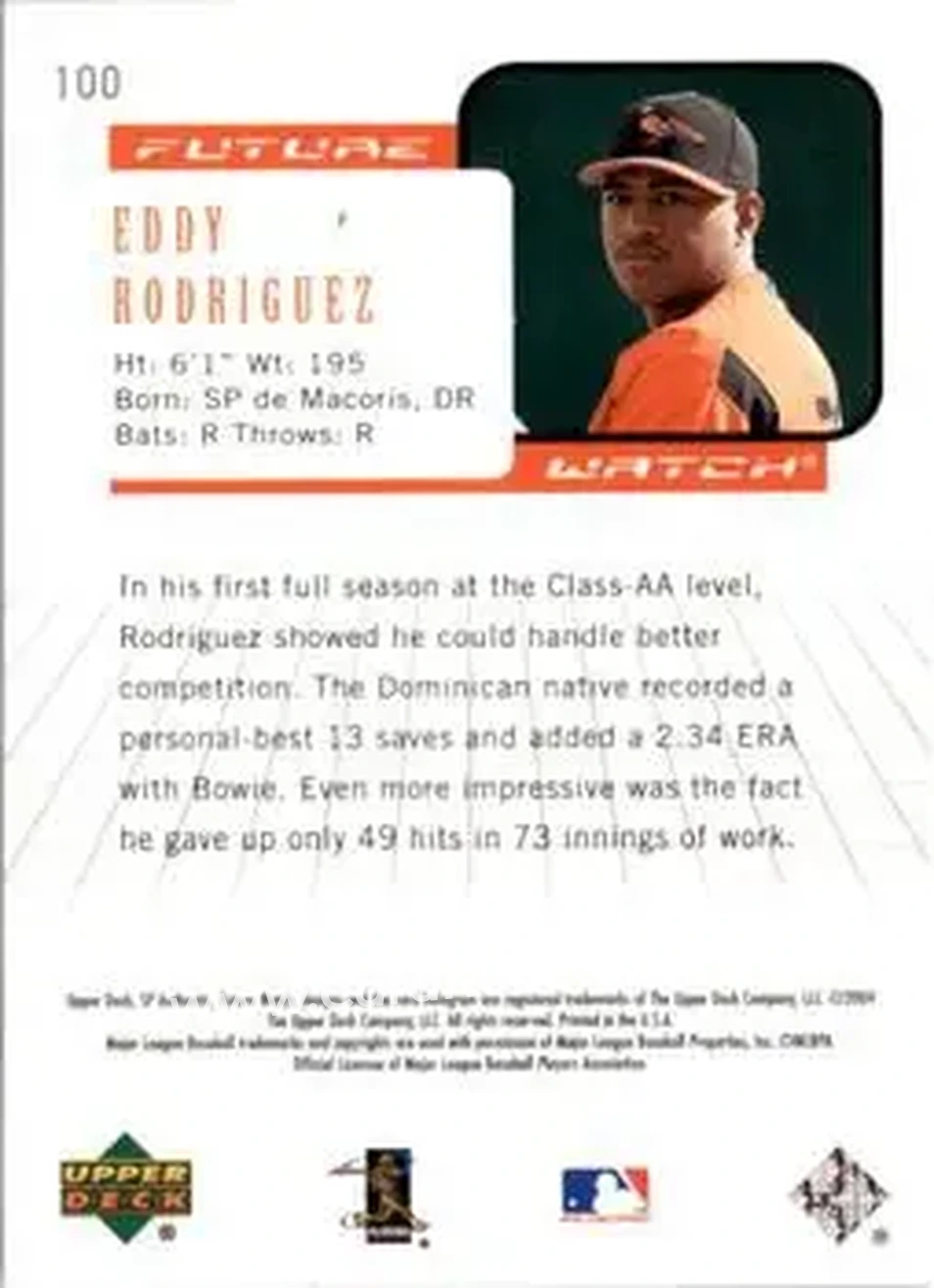 2004 SP Authentic #100 - Eddy Rodriguez - Baltimore Orioles - Back