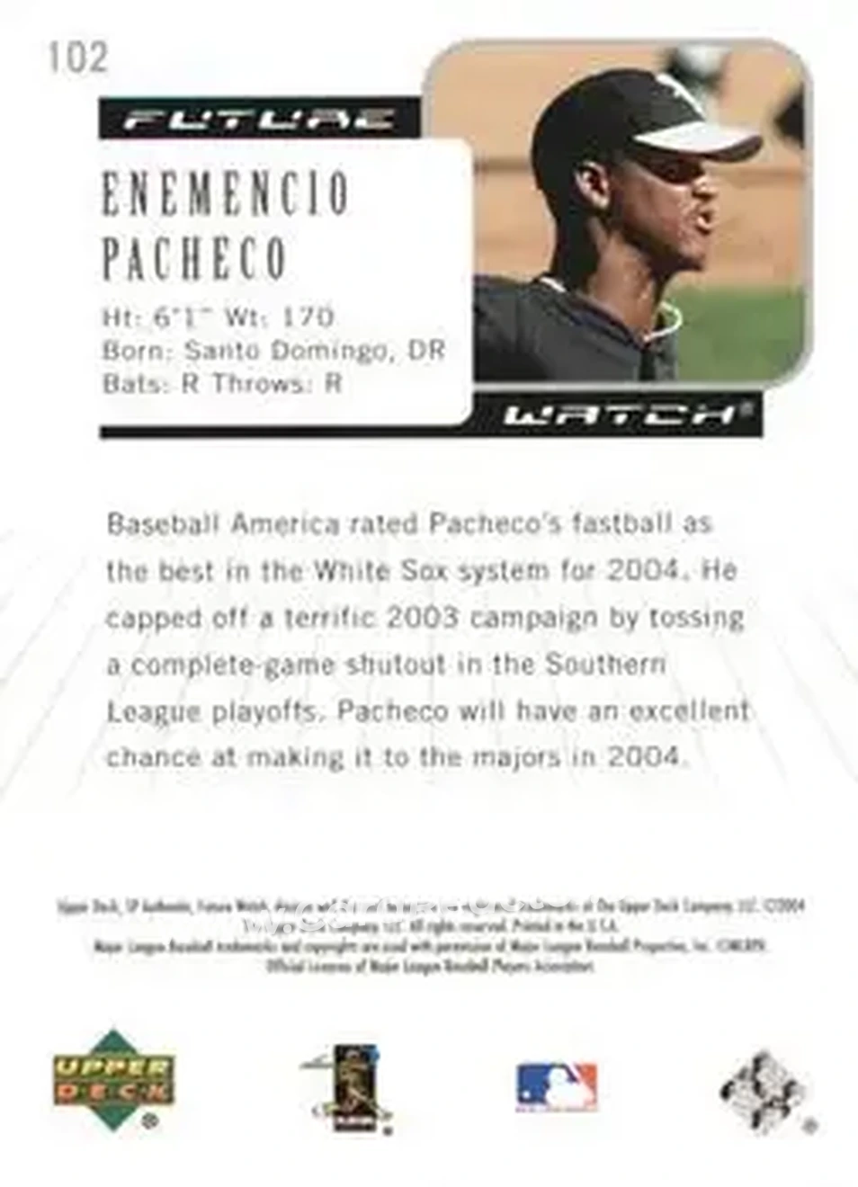2004 SP Authentic #102 - Enemencio Pacheco - Chicago White Sox - Back