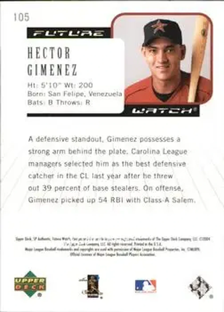 2004 SP Authentic #105 - Hector Gimenez - Houston Astros - Back