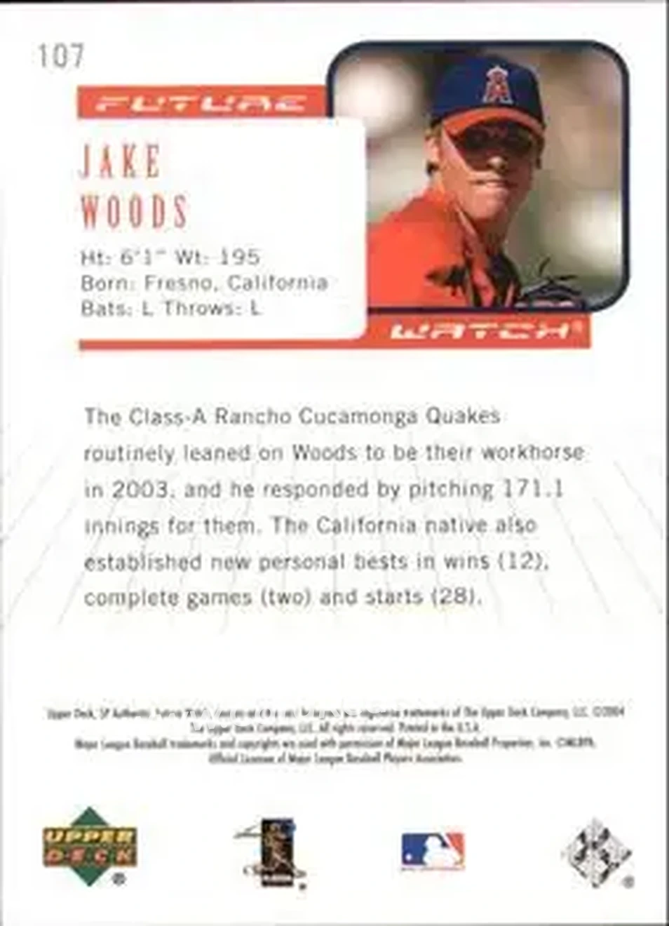 2004 SP Authentic #107 - Jake Woods - Anaheim Angels - Back 2004 SP Authentic #107 - Jake Woods - Anaheim Angels - Back