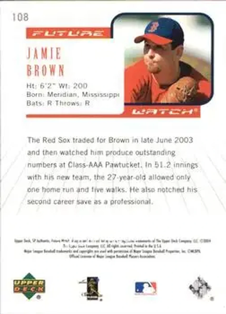 2004 SP Authentic #108 - Jamie Brown - Boston Red Sox - Back