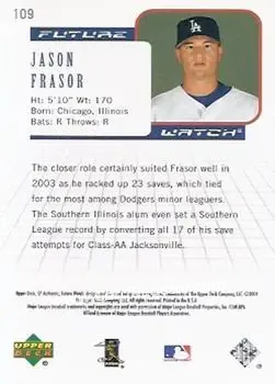 2004 SP Authentic #109 - Jason Frasor - Los Angeles Dodgers - Back 2004 SP Authentic #109 - Jason Frasor - Los Angeles Dodgers - Back