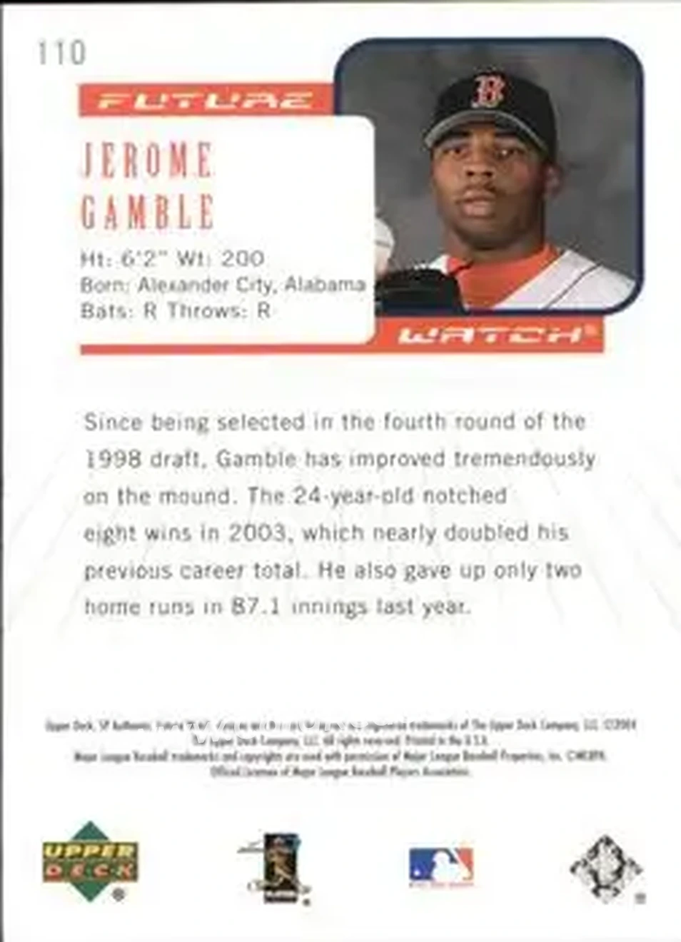 2004 SP Authentic #110 - Jerome Gamble - Boston Red Sox - Back 2004 SP Authentic #110 - Jerome Gamble - Boston Red Sox - Back