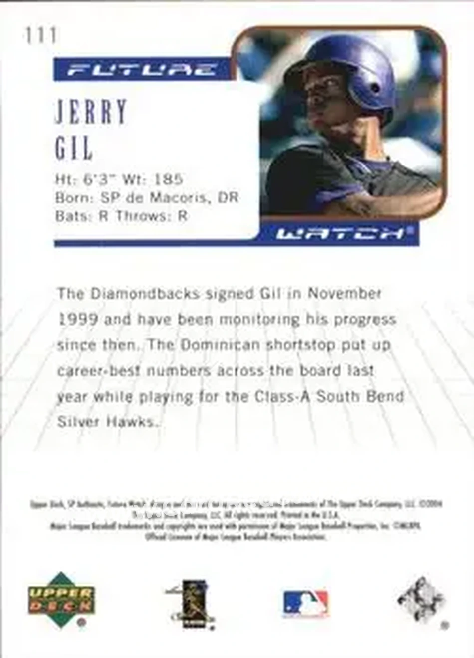2004 SP Authentic #111 - Jerry Gil - Arizona Diamondbacks - Back