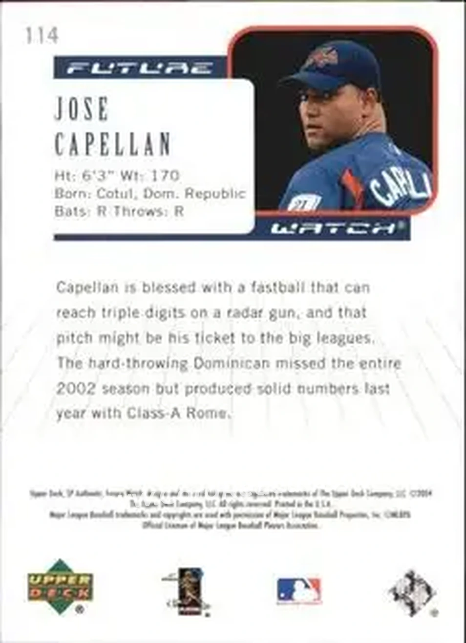 2004 SP Authentic #114 - Jose Capellan - Atlanta Braves - Back