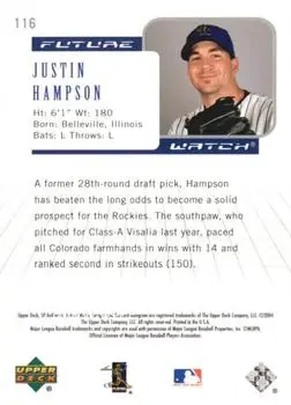 2004 SP Authentic #116 - Justin Hampson - Colorado Rockies - Back
