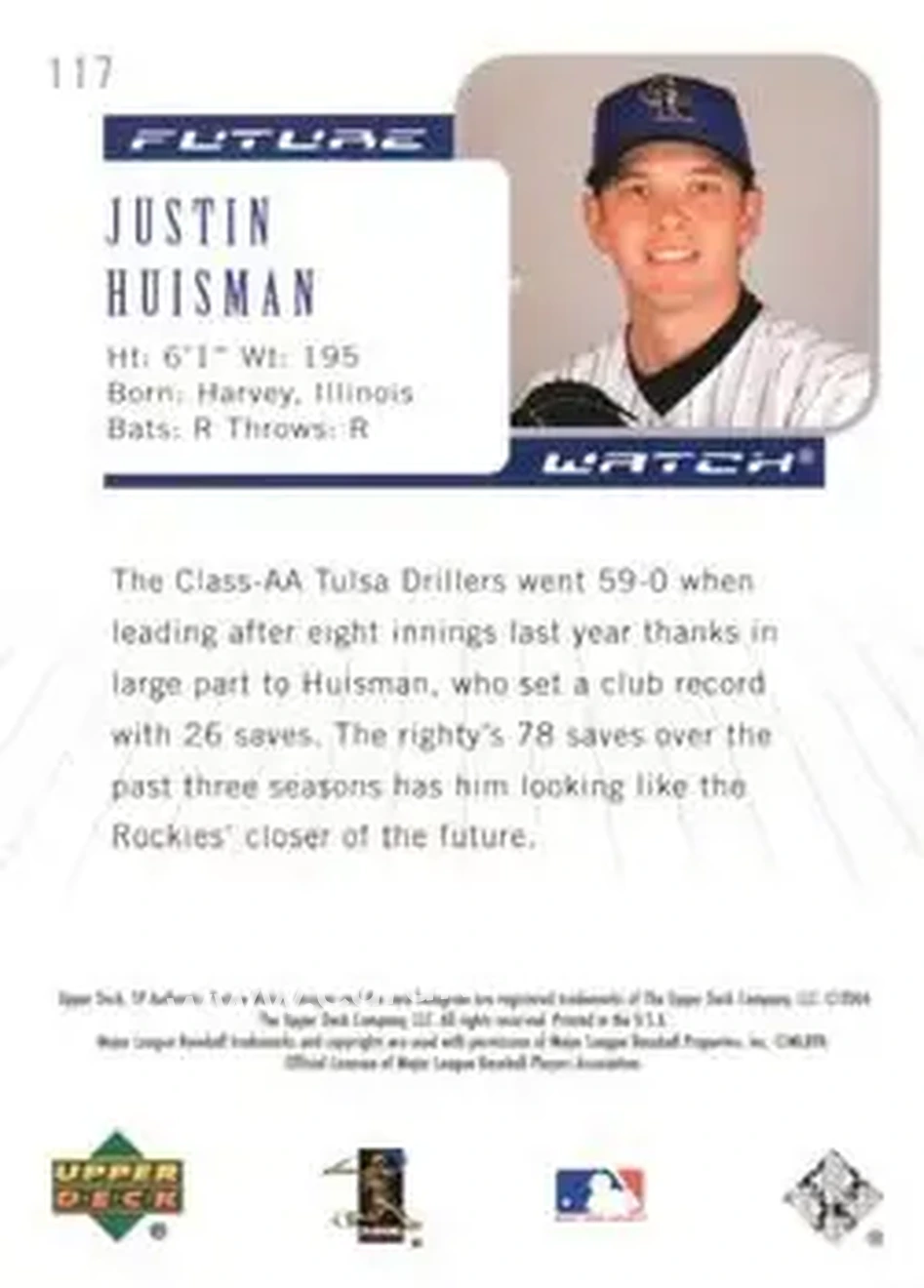 2004 SP Authentic #117 - Justin Huisman - Colorado Rockies - Back