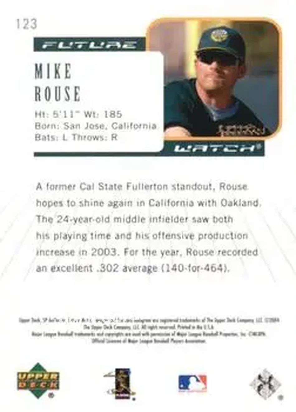 2004 SP Authentic #123 - Mike Rouse - Oakland Athletics - Back 2004 SP Authentic #123 - Mike Rouse - Oakland Athletics - Back