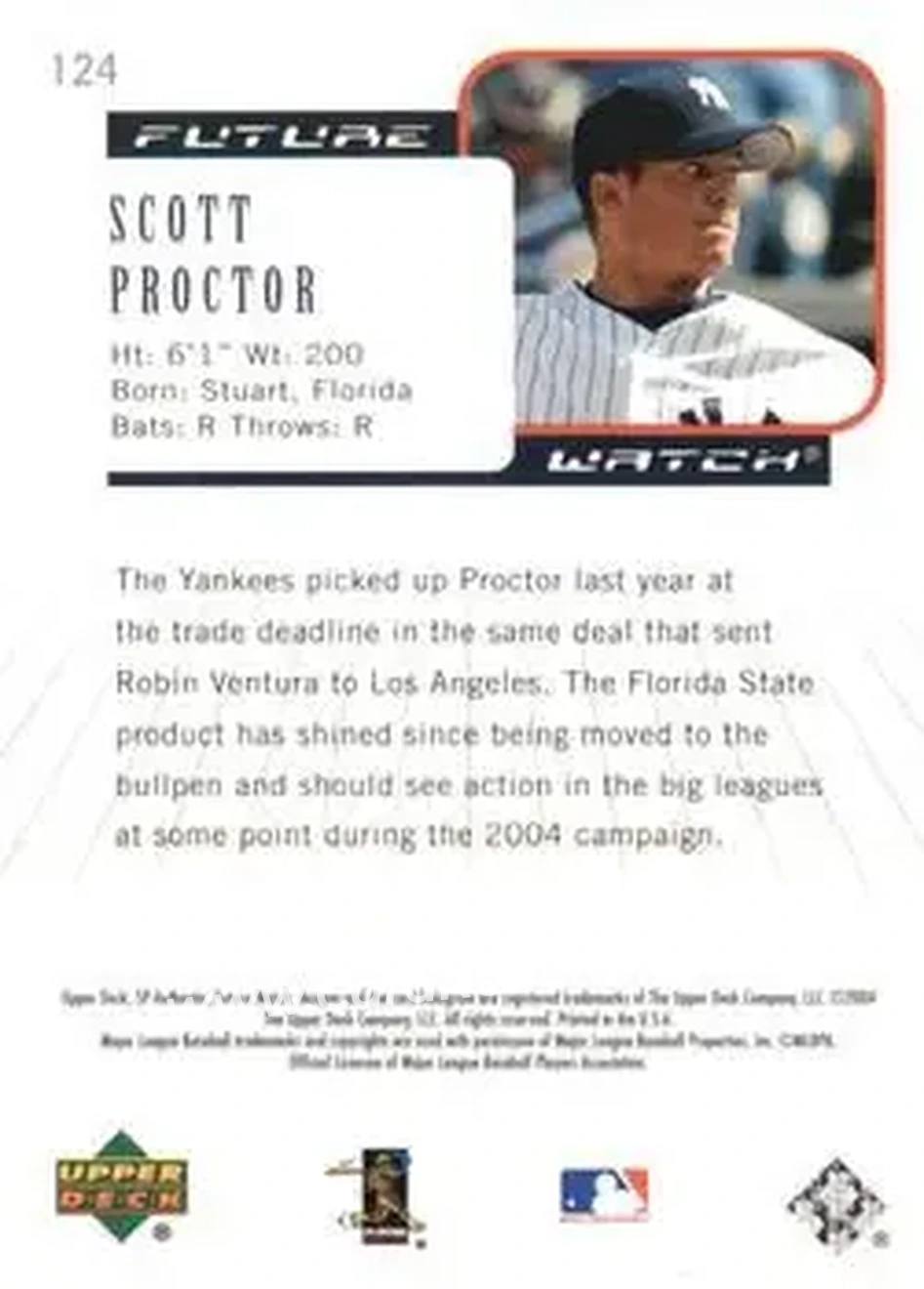 2004 SP Authentic #124 - Scott Proctor - New York Yankees - Back
