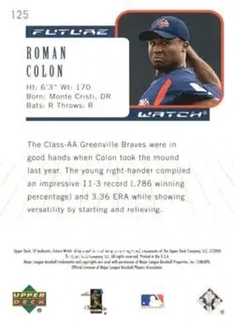 2004 SP Authentic #125 - Roman Colon - Atlanta Braves - Back