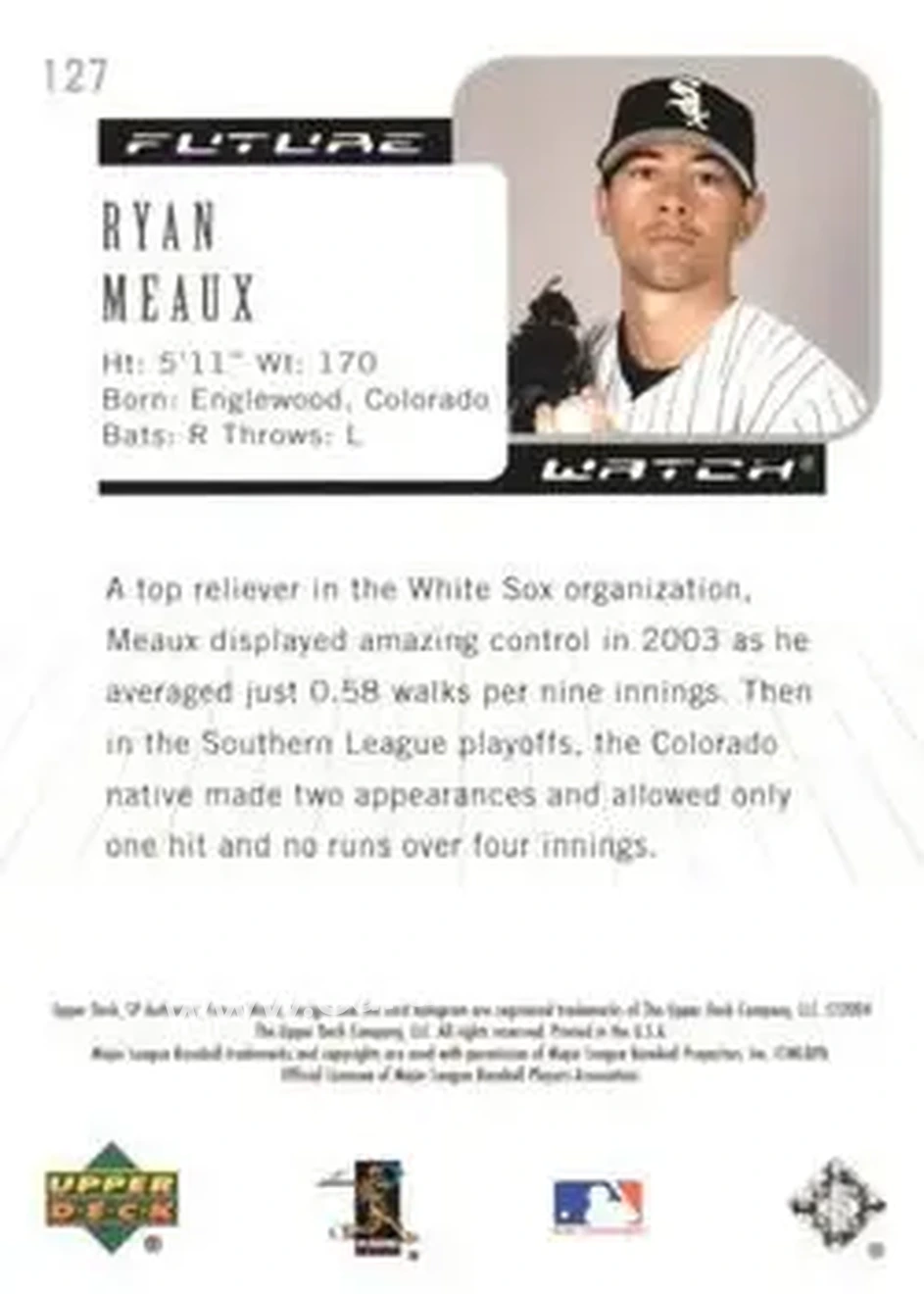 2004 SP Authentic #127 - Ryan Meaux - Chicago White Sox - Back