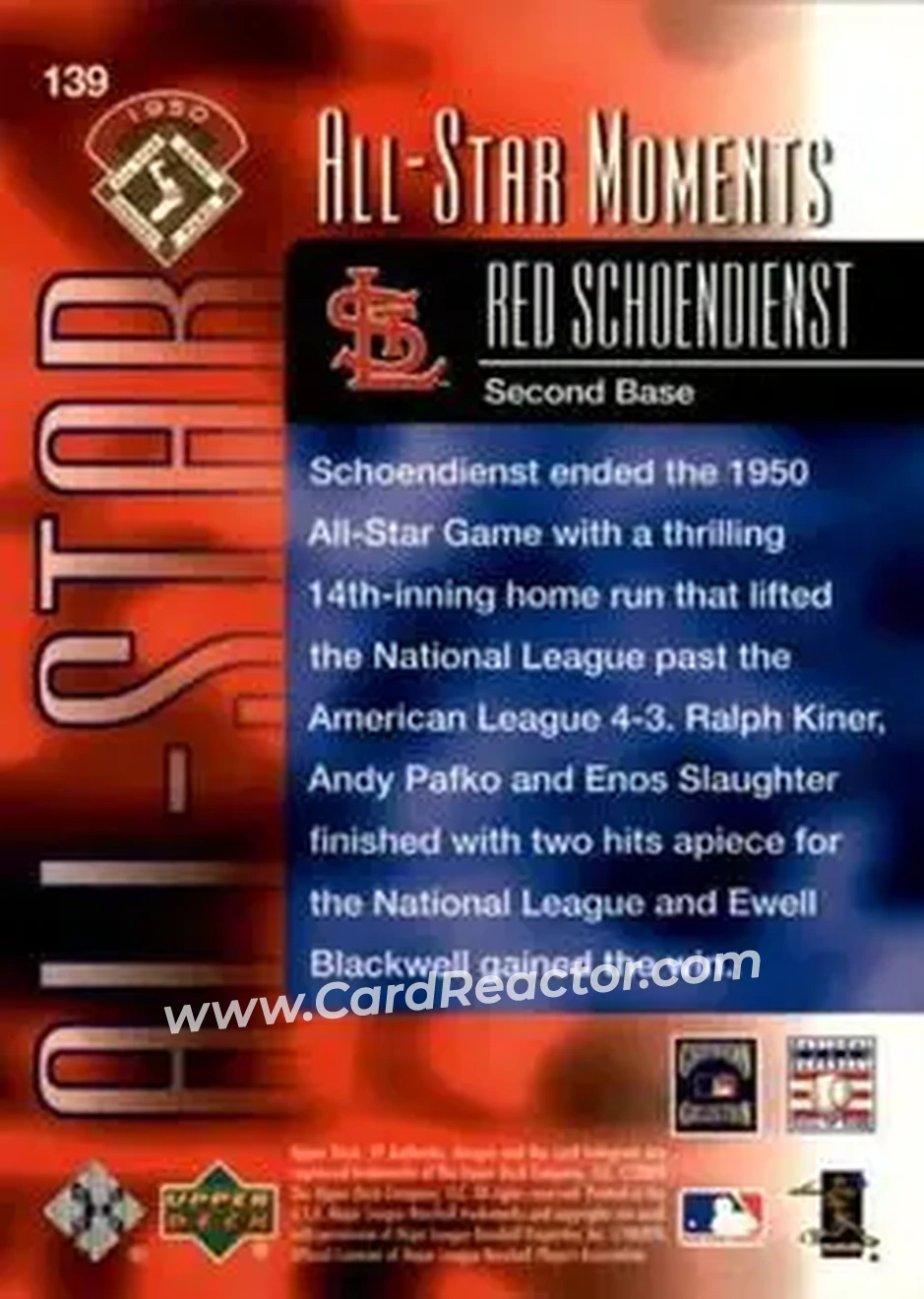2004 SP Authentic #139 - Al Schoendienst - St. Louis Cardinals - Back