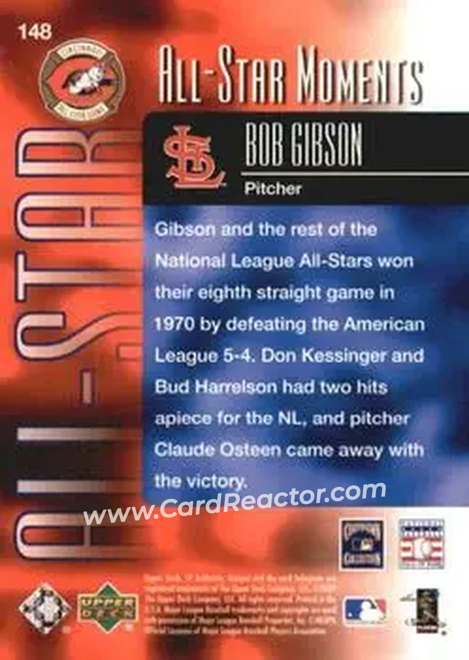2004 SP Authentic #148 - Bob Gibson - St. Louis Cardinals - Back