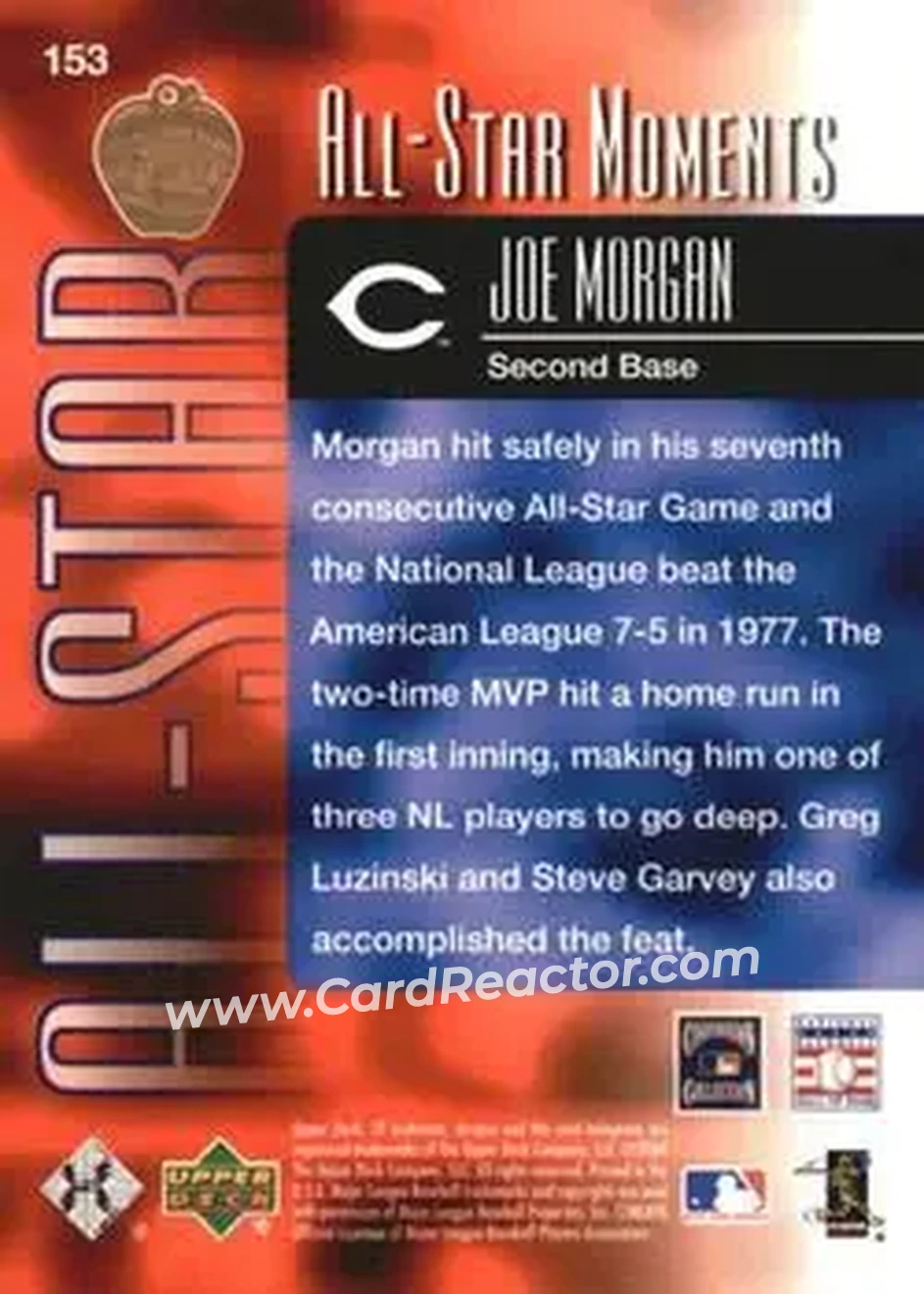 2004 SP Authentic #153 - Joe Morgan - Cincinnati Reds - Back