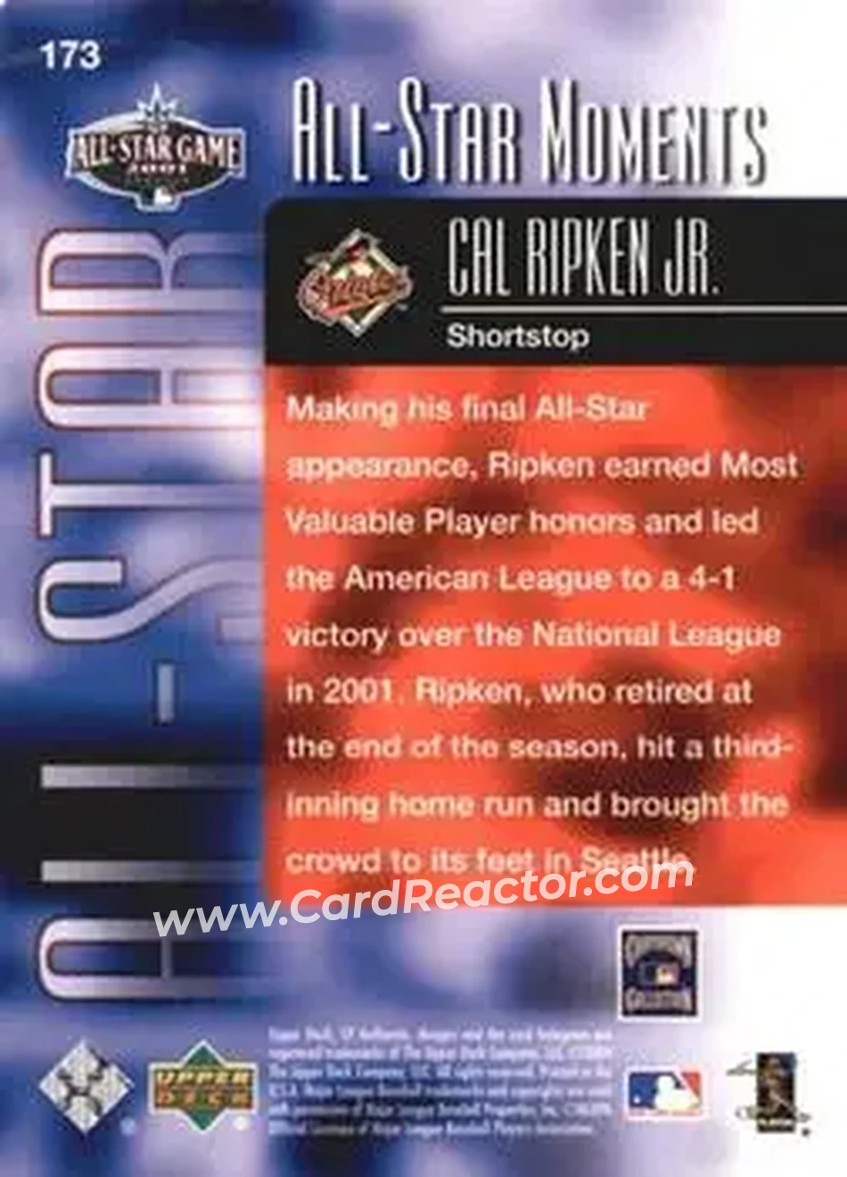 2004 SP Authentic #173 - Cal Ripken - Baltimore Orioles - Back