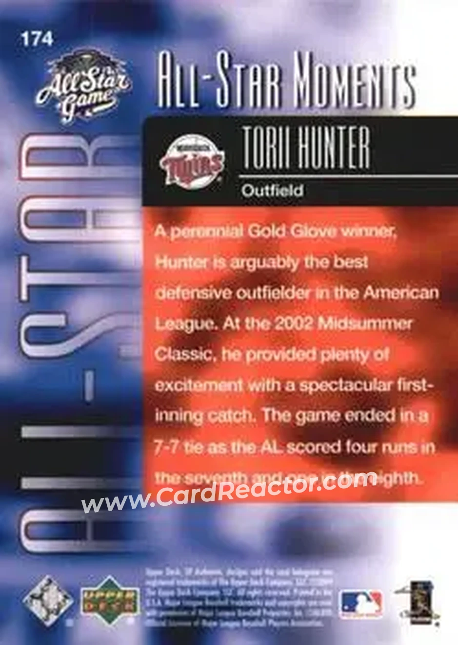 2004 SP Authentic #174 - Torii Hunter - Minnesota Twins - Back