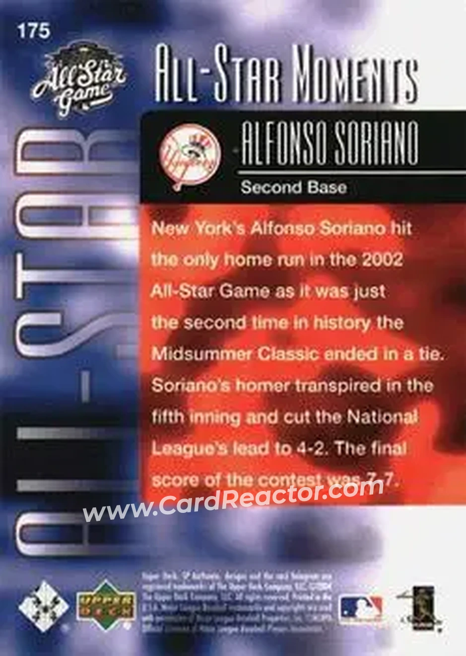 2004 SP Authentic #175 - Alfonso Soriano - New York Yankees - Back 2004 SP Authentic #175 - Alfonso Soriano - New York Yankees - Back