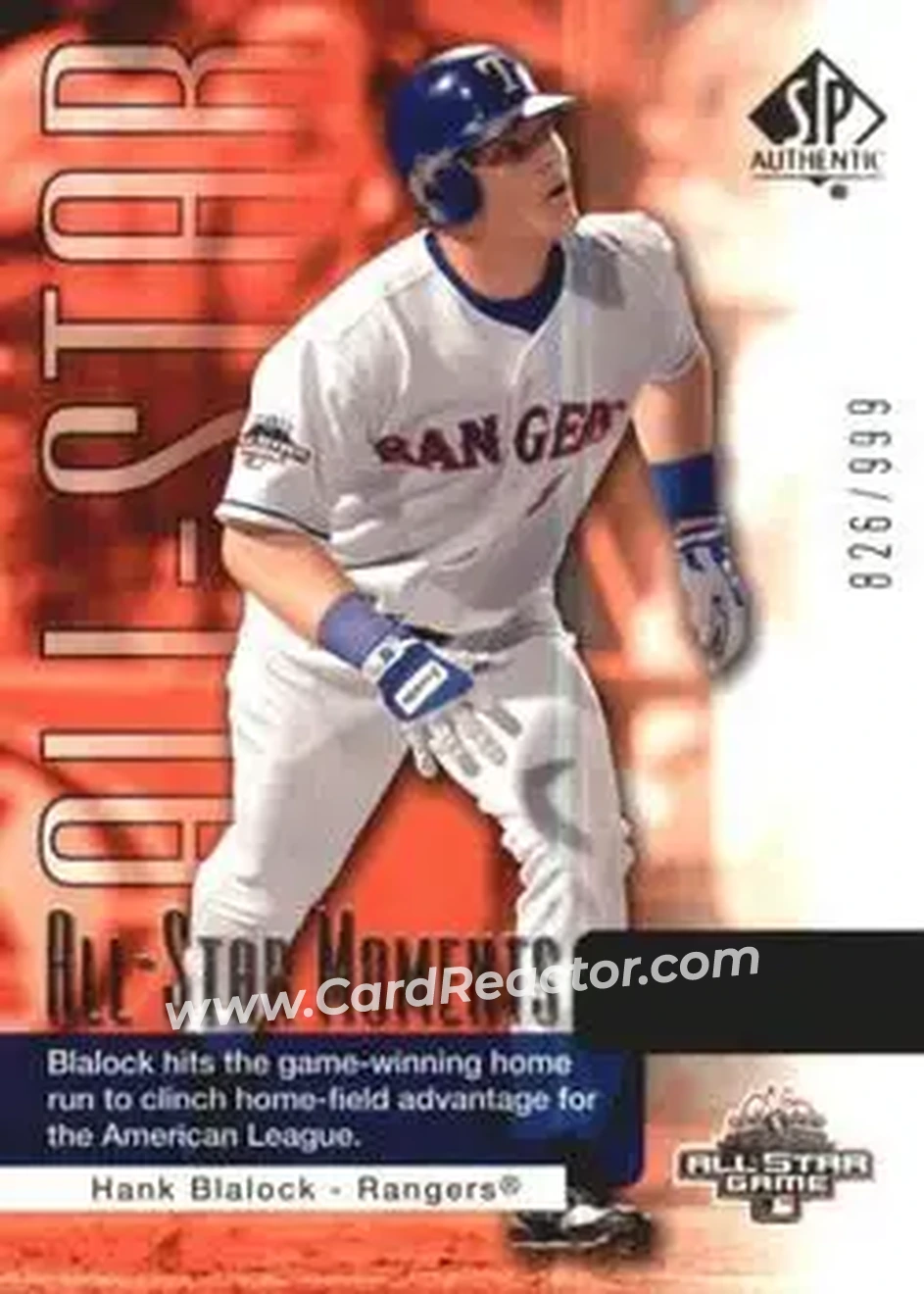 2004 SP Authentic #176 - Hank Blalock - Texas Rangers - Front