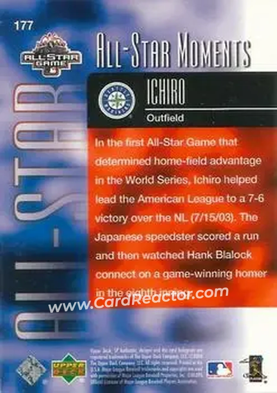 2004 SP Authentic #177 - Ichiro - Seattle Mariners - Back