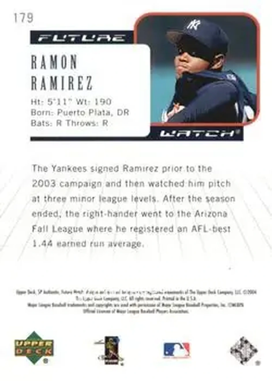 2004 SP Authentic #179 - Ramon Ramirez - New York Yankees - Back