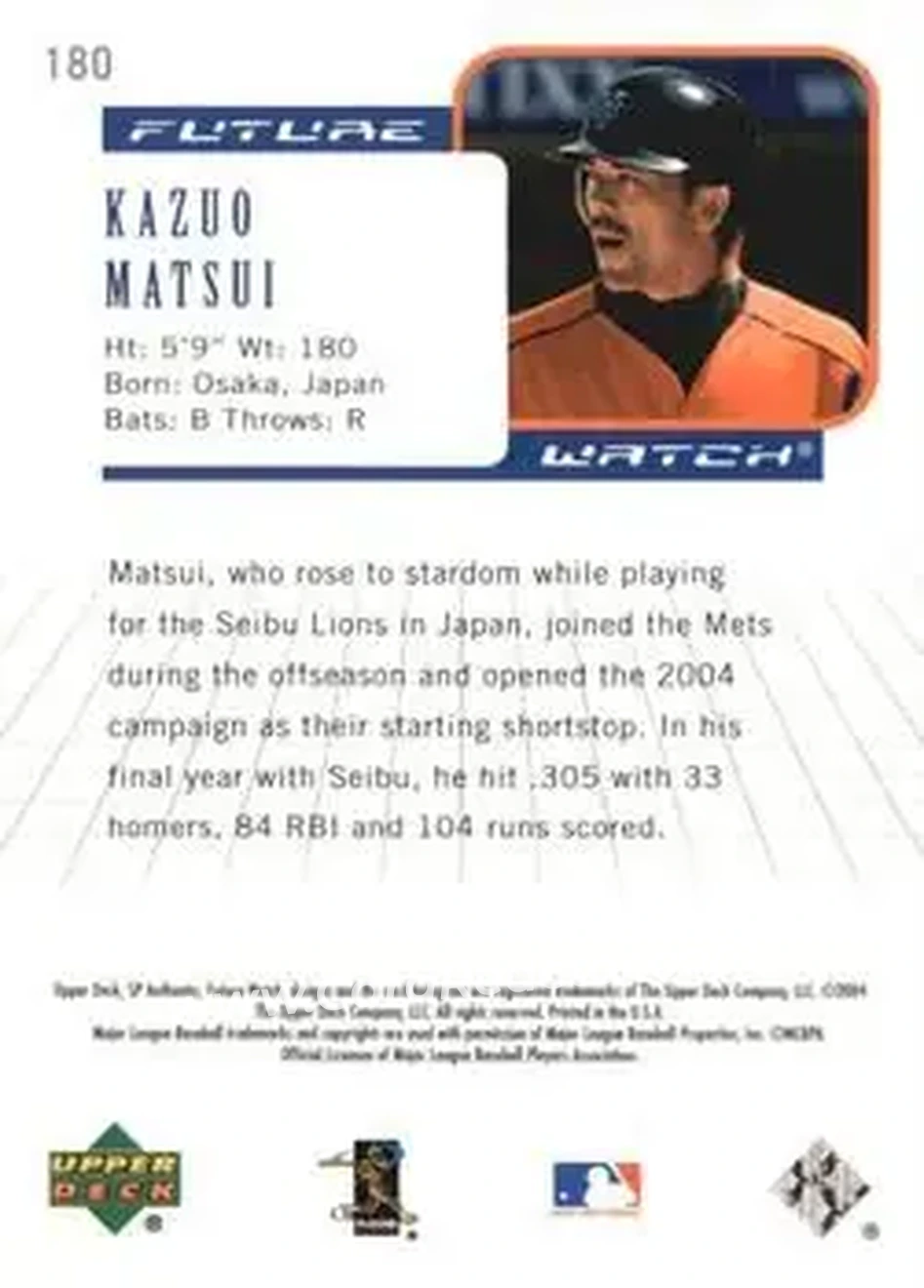 2004 SP Authentic #180 - Kazuo Matsui - New York Mets - Back