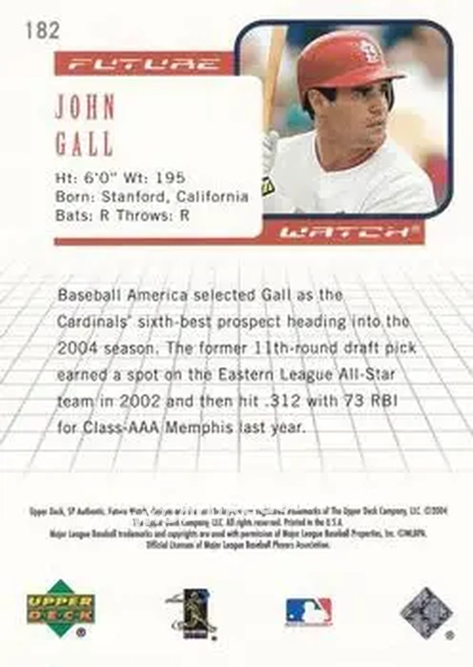 2004 SP Authentic #182 - John Gall - St. Louis Cardinals - Back