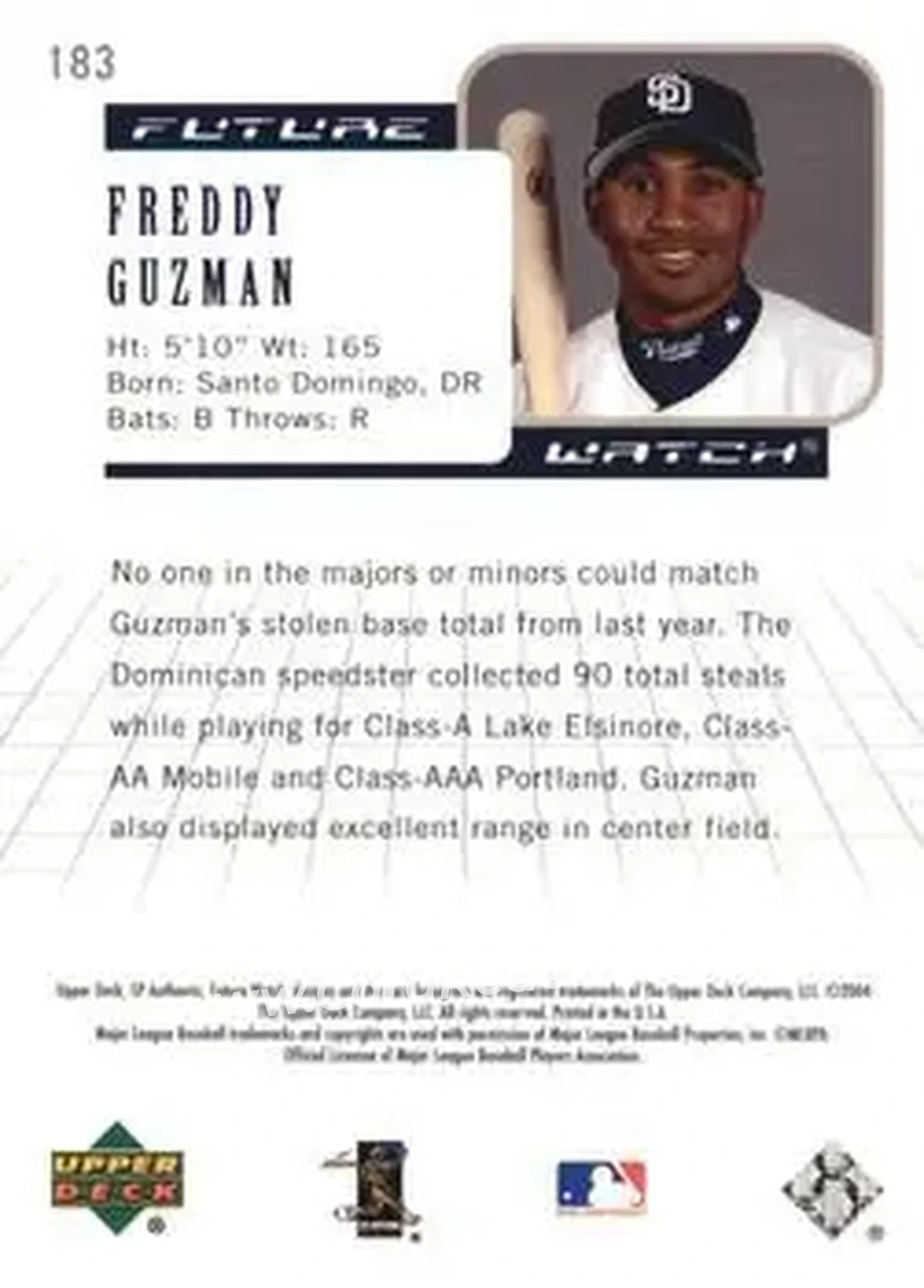 2004 SP Authentic #183 - Freddy Guzman - San Diego Padres - Back 2004 SP Authentic #183 - Freddy Guzman - San Diego Padres - Back