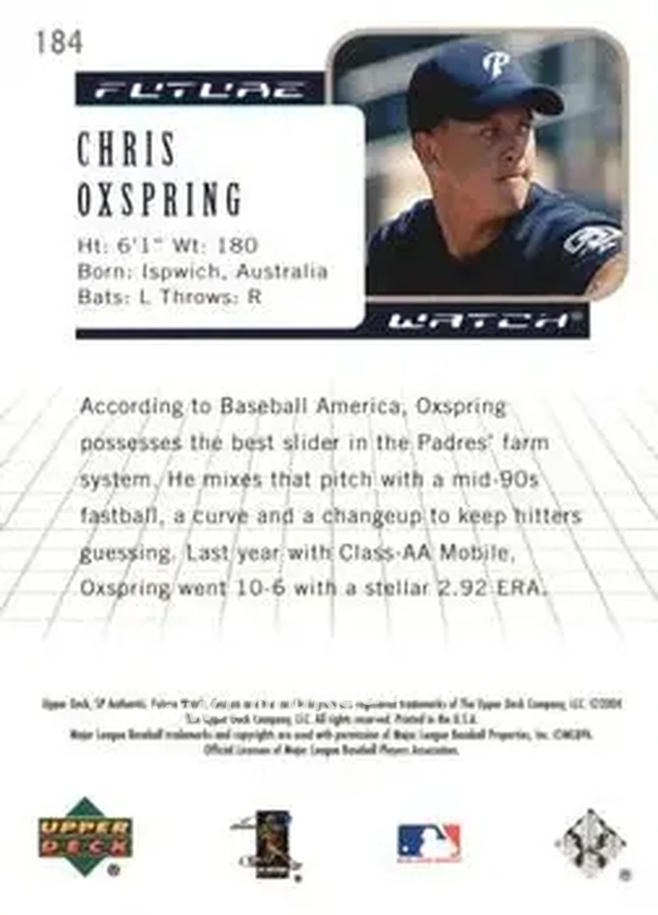 2004 SP Authentic #184 - Chris Oxspring - San Diego Padres - Back