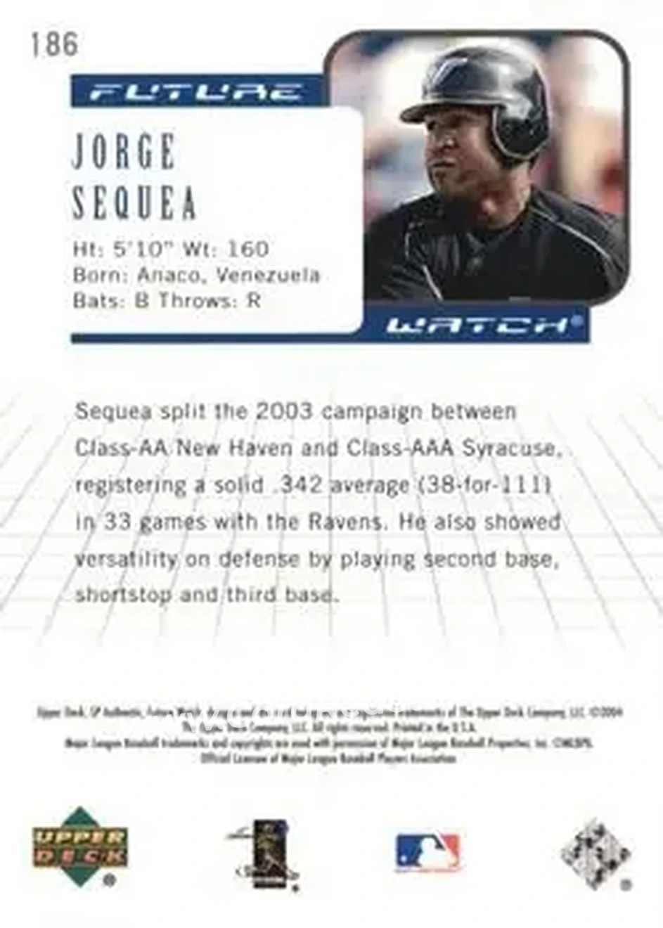 2004 SP Authentic #186 - Jorge Sequea - Toronto Blue Jays - Back
