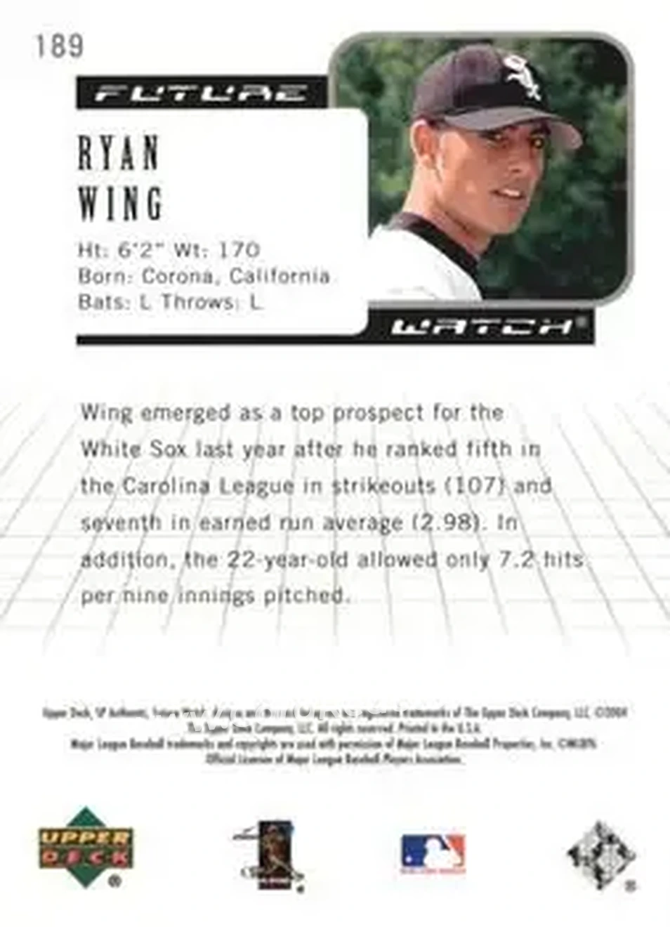 2004 SP Authentic #189 - Ryan Wing - Chicago White Sox - Back