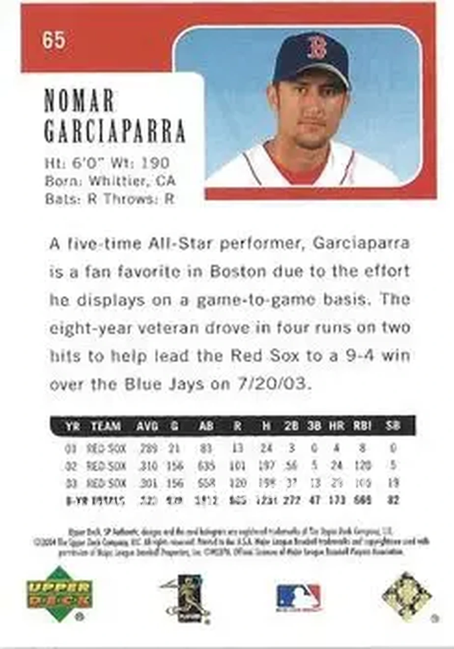 2004 SP Authentic - Gold #65 - Nomar Garciaparra - Boston Red Sox - Back