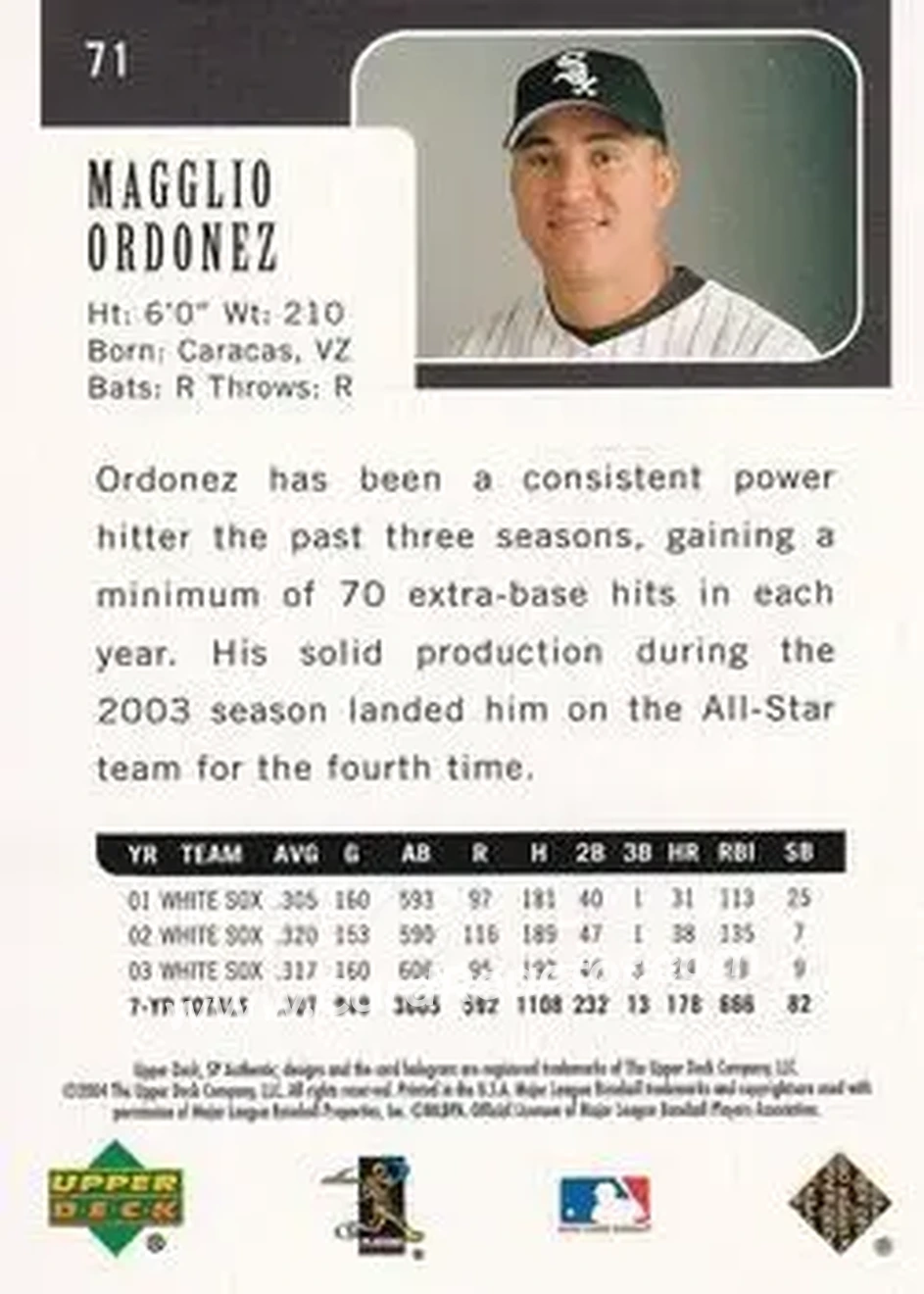 2004 SP Authentic - Gold #71 - Magglio Ordonez - Chicago White Sox - Back