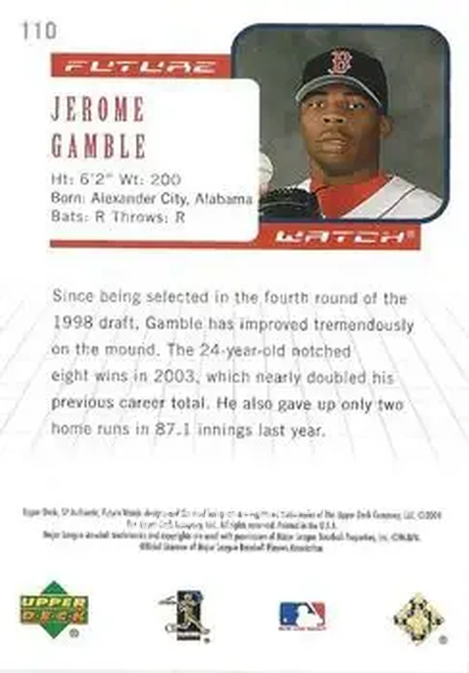 2004 SP Authentic - Gold #110 - Jerome Gamble - Boston Red Sox - Back