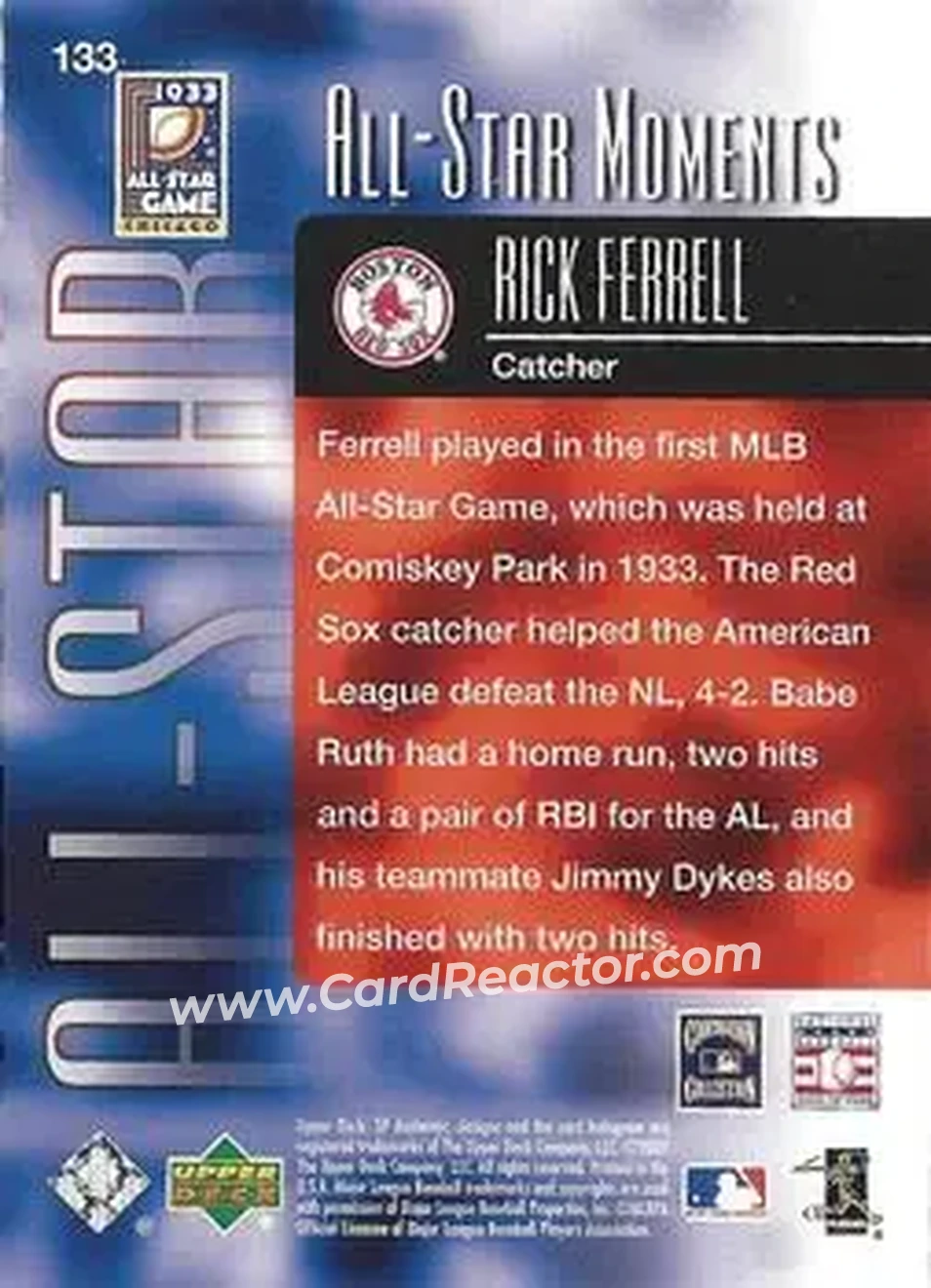 2004 SP Authentic - Gold #133 - Rick Ferrell - Boston Red Sox - Back