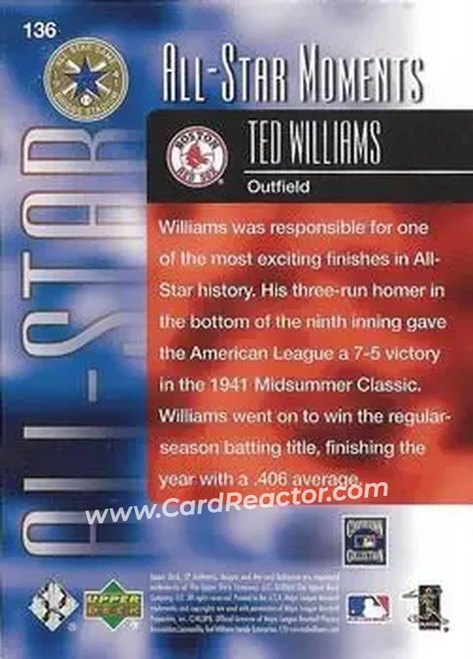 2004 SP Authentic - Gold #136 - Ted Williams - Boston Red Sox - Back