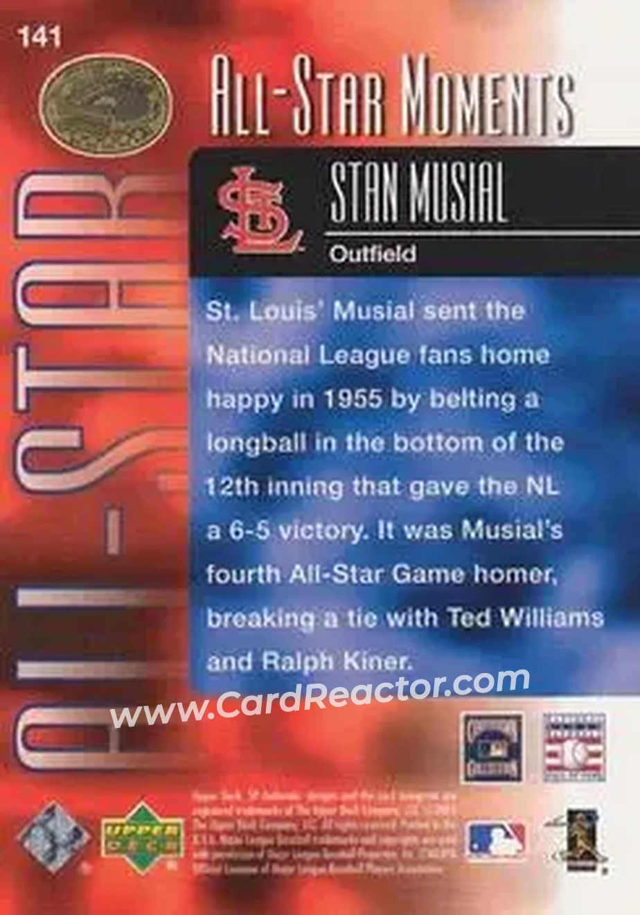 2004 SP Authentic - Gold #141 - Stan Musial - St. Louis Cardinals - Back