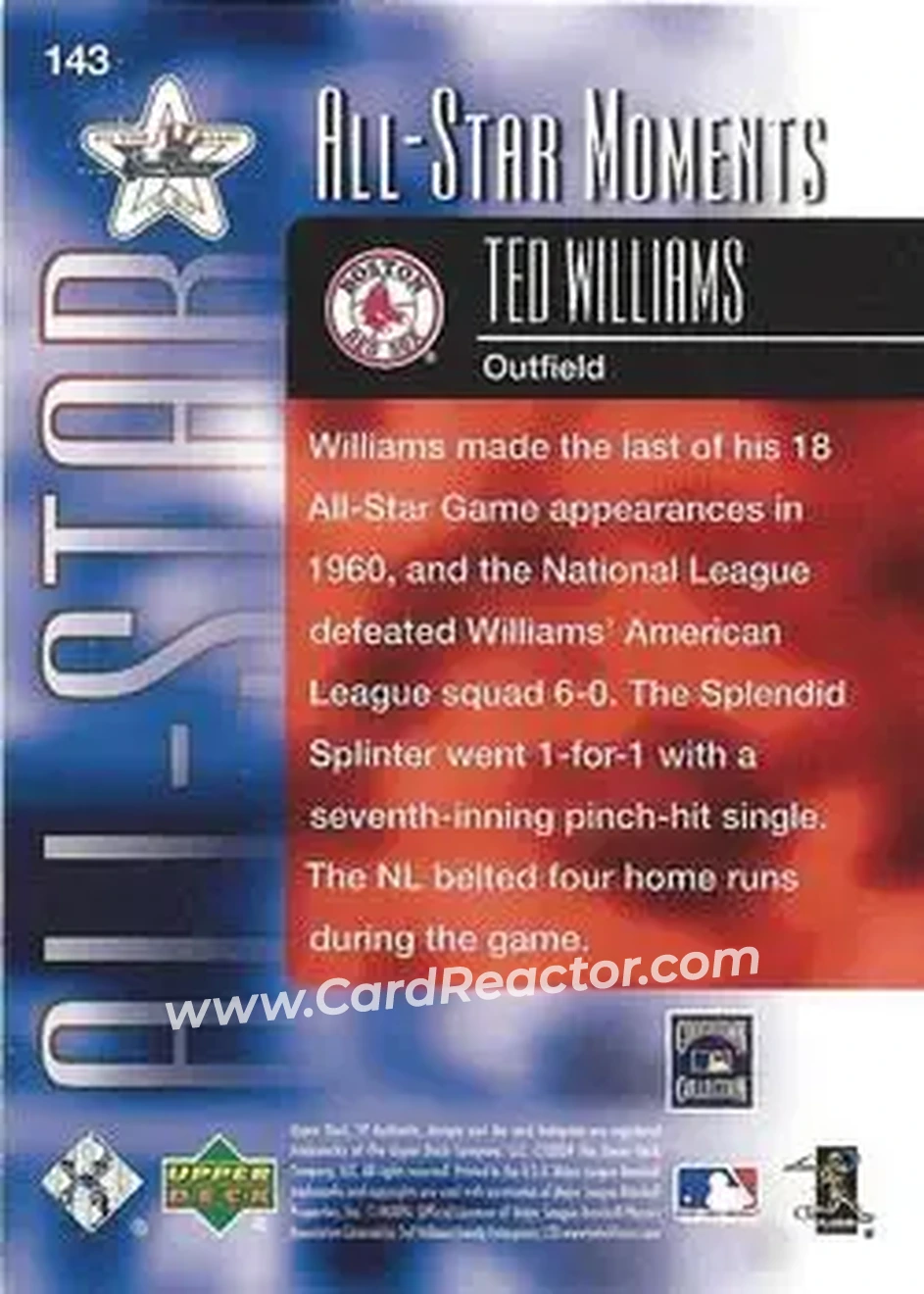 2004 SP Authentic - Gold #143 - Ted Williams - Boston Red Sox - Back