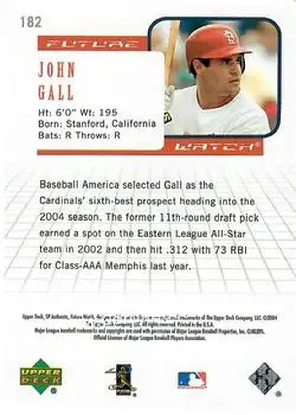 2004 SP Authentic - Gold #182 - John Gall - St. Louis Cardinals - Back