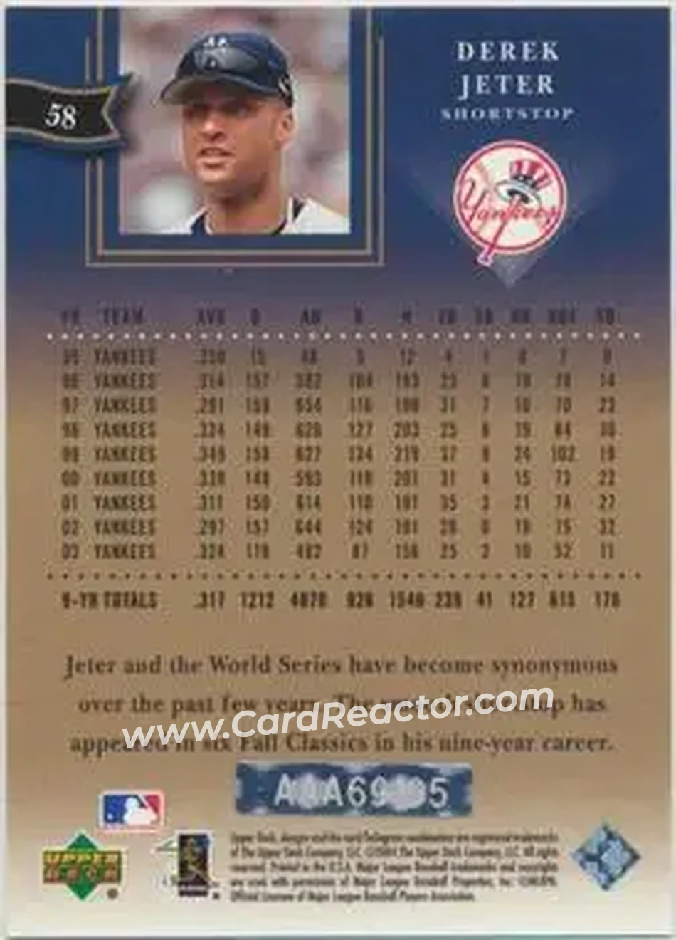 2004 SP Authentic - Autographed Buybacks #58 - Derek Jeter - New York Yankees - Back