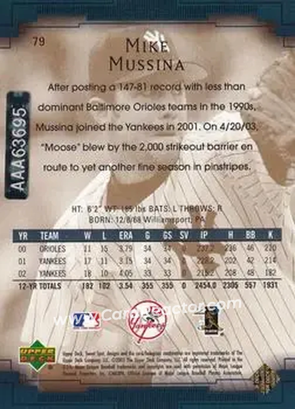 2004 SP Authentic - Autographed Buybacks #79 - Mike Mussina - New York Yankees - Back
