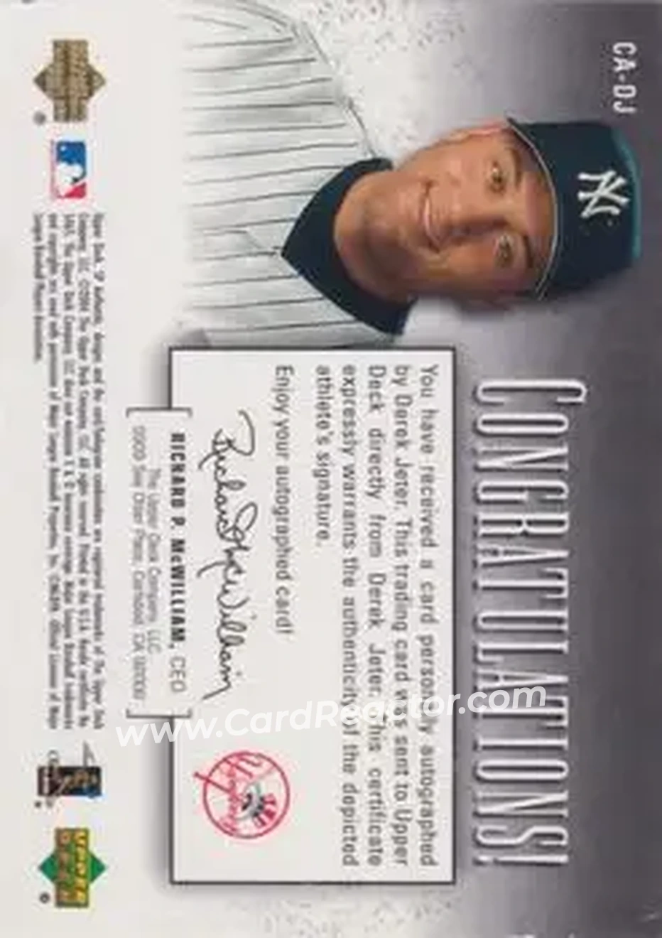 2004 SP Authentic - SP Chirography #CA-DJ - Derek Jeter - New York Yankees - Back