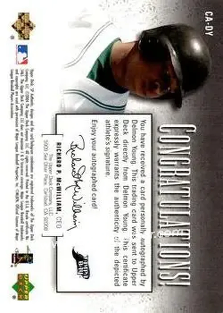 2004 SP Authentic - SP Chirography #CA-DY - Delmon Young - Tampa Bay Devil Rays - Back