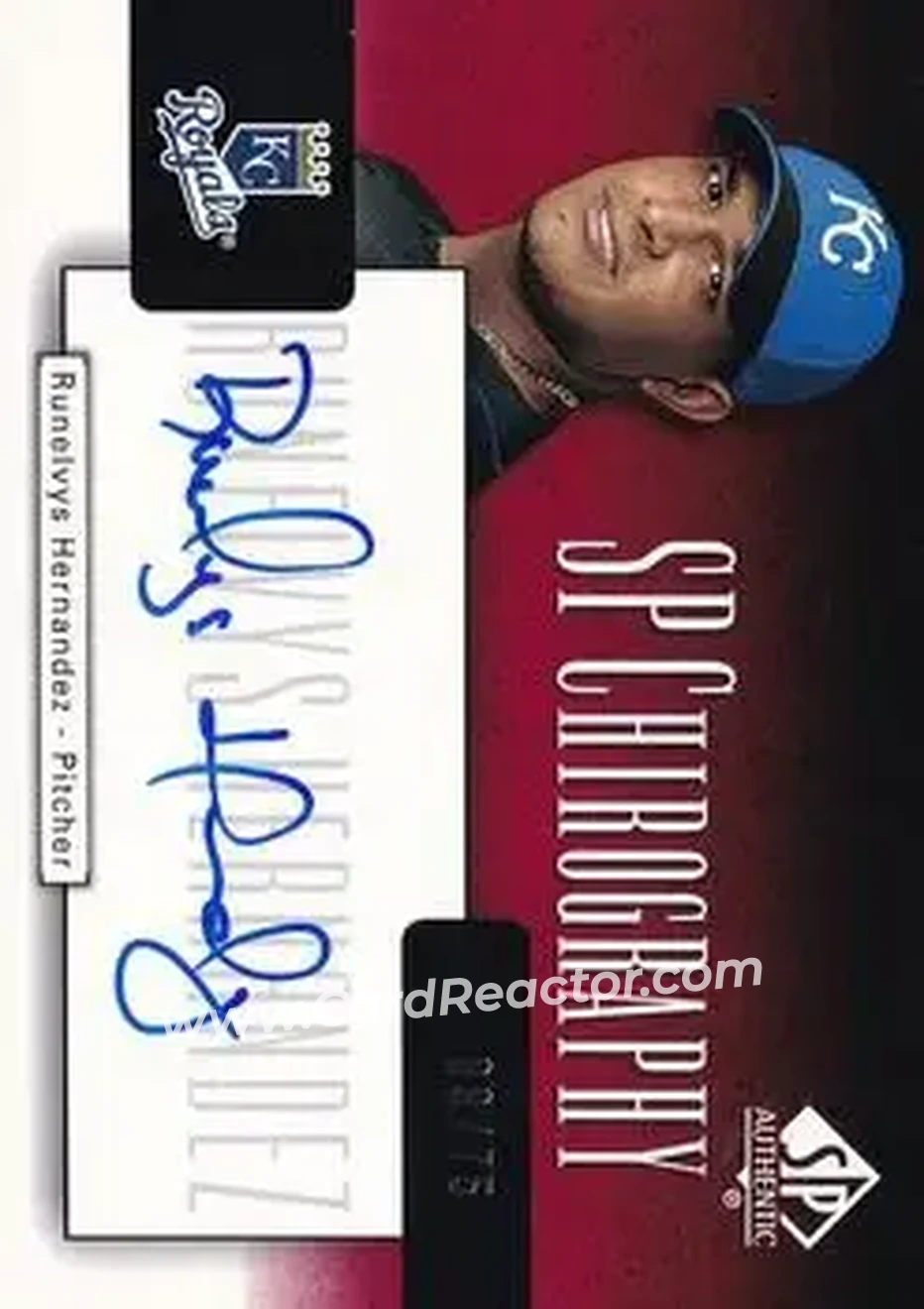 2004 SP Authentic - SP Chirography #CA-HE - Runelvys Hernandez - Kansas City Royals - Front 2004 SP Authentic - SP Chirography #CA-HE - Runelvys Hernandez - Kansas City Royals - Front