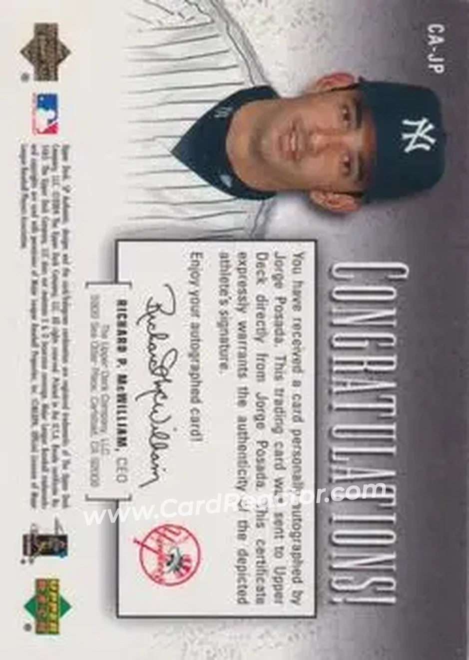 2004 SP Authentic - SP Chirography #CA-JP - Jorge Posada - New York Yankees - Back