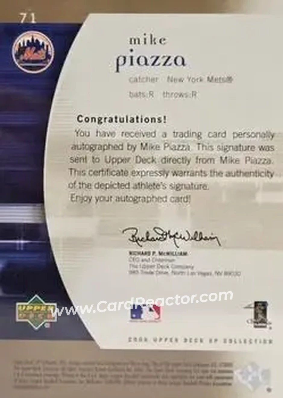2004 SP Authentic - SP Chirography #CA-PI - Mike Piazza - New York Mets - Back