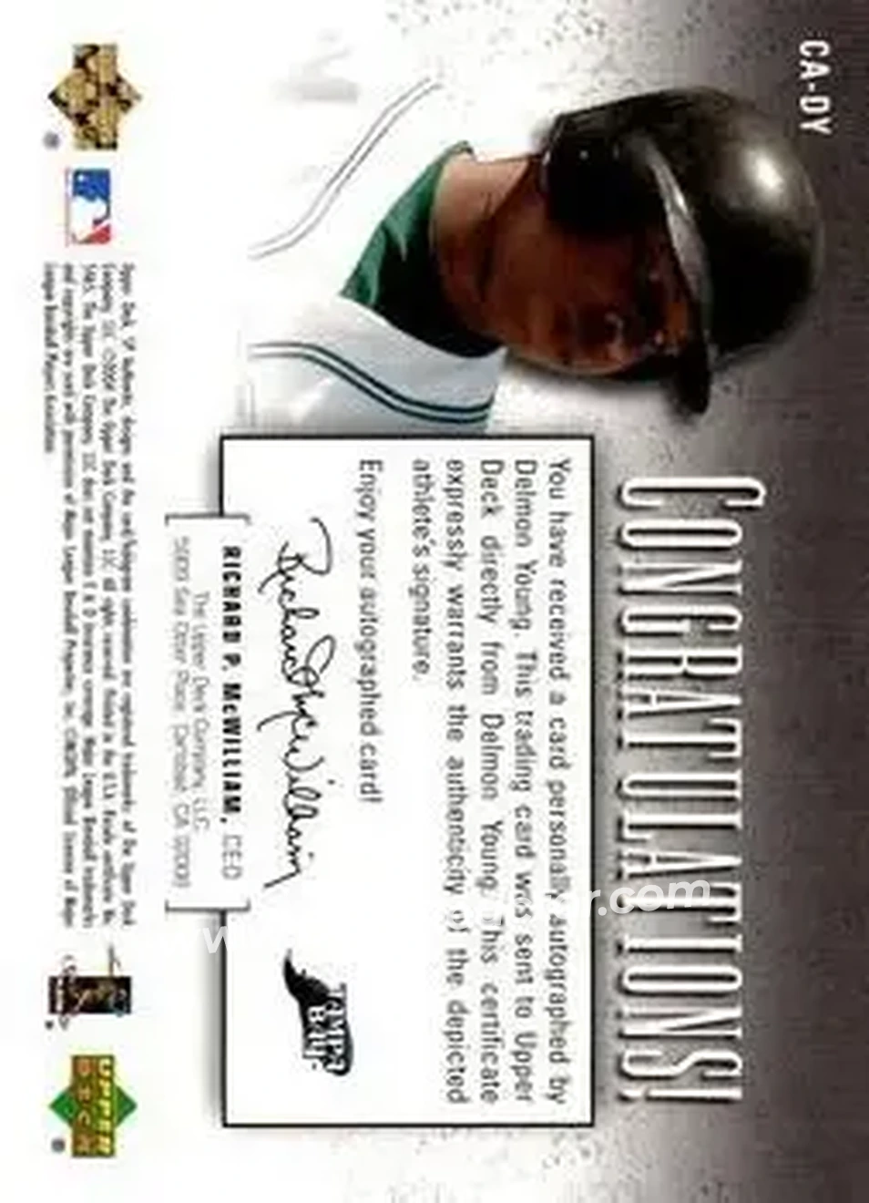 2004 SP Authentic - SP Chirography Bronze #CA-DY - Delmon Young - Tampa Bay Devil Rays - Back
