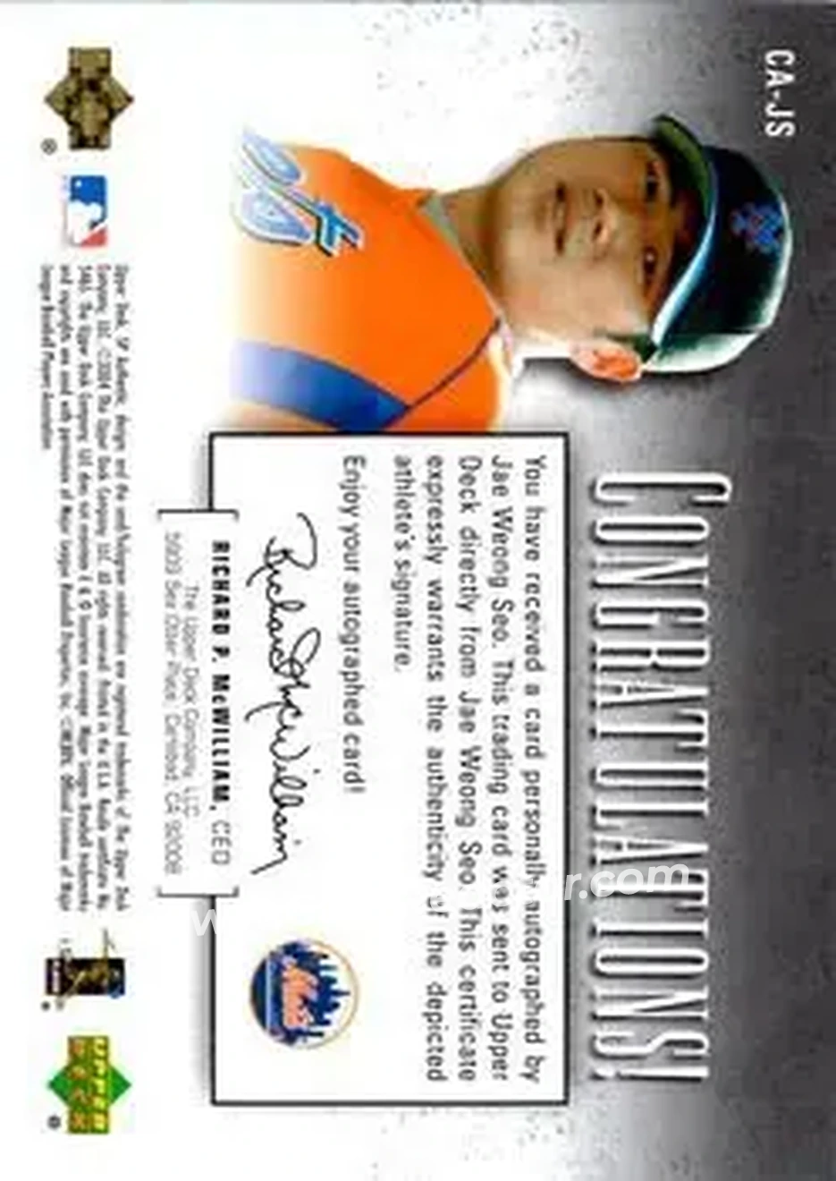2004 SP Authentic - SP Chirography Bronze #CA-JS - Jae Seo - New York Mets - Back