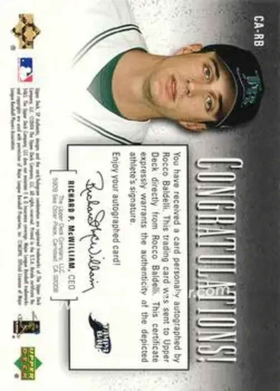 2004 SP Authentic - SP Chirography Bronze #CA-RB - Rocco Baldelli - Tampa Bay Devil Rays - Back
